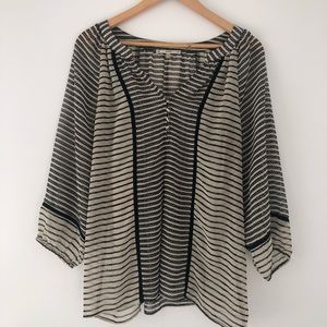 SIONI Sheer Black and Cream striped tunic - SZ L